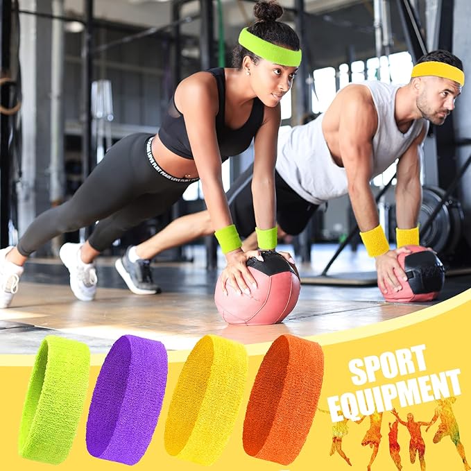 Hillban 80s Workout Outfit 80s Accessories for Women Men Neon Sweatbands Headbands for Tennis Volleyball Sport