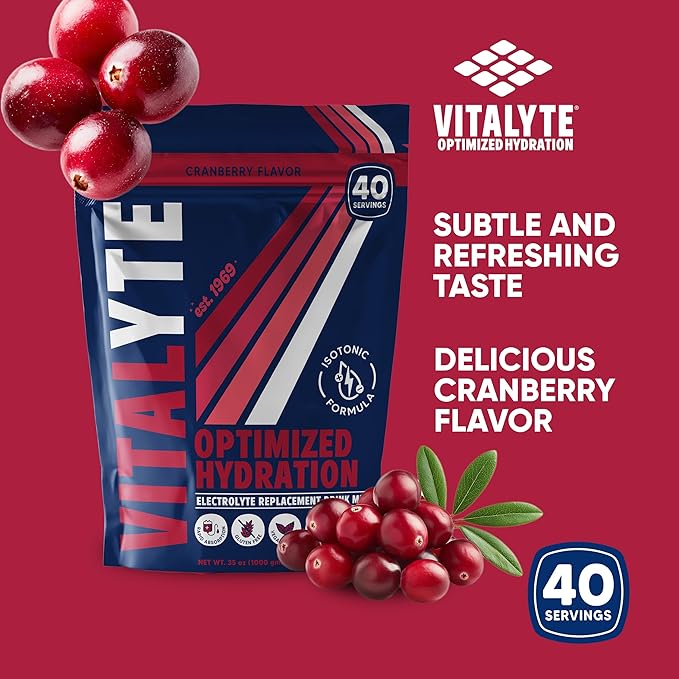 Vitalyte Electrolyte Powder Drink Mix, Isotonic Electrolyte Hydration Mix, Gluten Free Post Workout Powder Mix, Pack of 1, 35 oz., Cranberry Frost Flavor