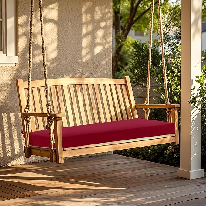 Outdoor Bench Cushion Waterproof 45"x18" – Fade-Resistant Patio Furniture Cushion with Ties for Porch Swing, Loveseat, or Indoor Bench Replacement, Burgundy