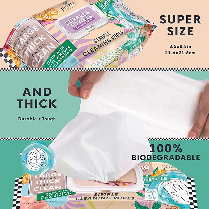 6 Packs Surface Cleaning Wipes Bleach Free, Thick & Large Dispose, All-Purpose Cleaner for Bathroom, Kitchen, Office, 600 Count Soft Flow, Biodegradable, Lavender Scent