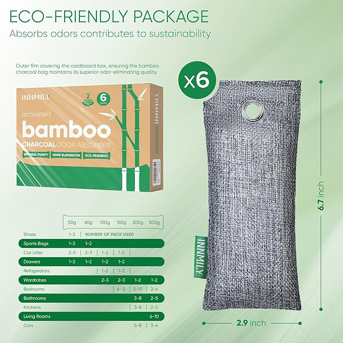 Activated Charcoal Odor Absorber,6 Pack Nature Odor Eliminator for Shoes, Bamboo Charcoal Air Purifying Bags,Shoe Deodorizer for Fresh Sneakers,Shoe Smell Remover