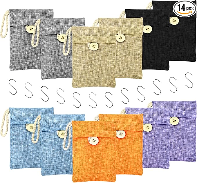 Bamboo Charcoal Bags Odor Absorber 12 Pack×100g Bamboo Charcoal Air Purifying Bags, for Car Air Fresheners, Odor Eliminator for Home,Shoe Deodorizer - Colorful-Activated Charcoal Odor Absorbers