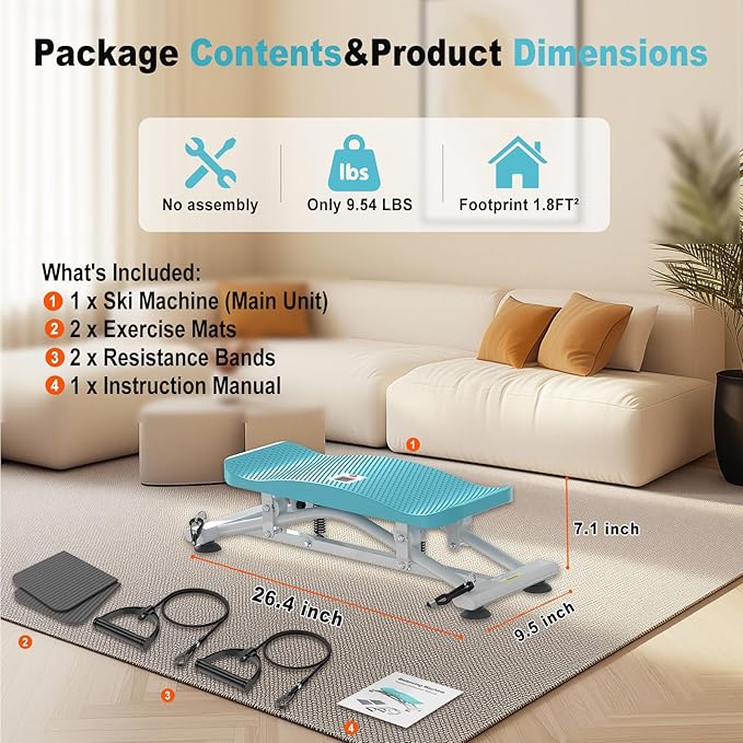 Ski Balancing Machine & Balance Board Trainer - Heavy-Duty 300LB Capacity Wobble Board with Resistance Bands & LCD Display for Cardio, Core and Full-Body Workouts