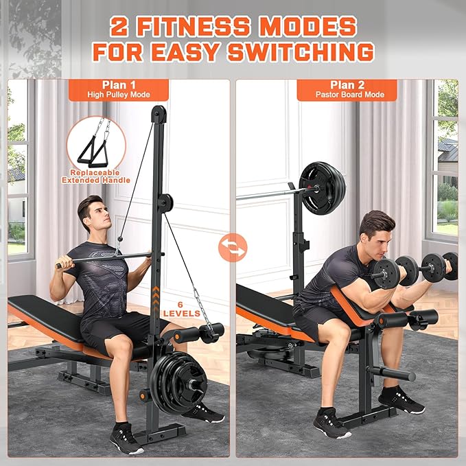 Fostoy Weight Bench, 770lbs Bench Press With Squat Rack, Adjustable Weight Benches for Home Gym, Olympic Workout Bench for Full Body Fitness, Flat Incline Bench With Removable Foot Catch