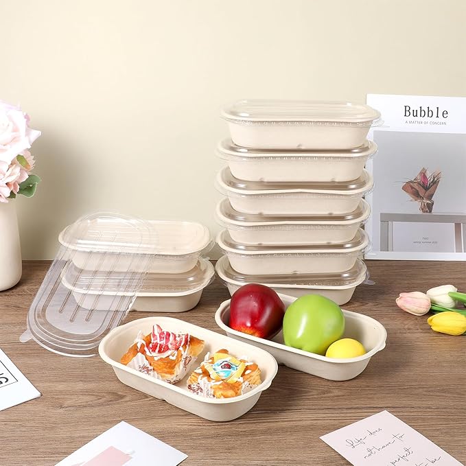 50 Pack 29 Oz Disposable Paper Meal Prep Containers with Lids Durable Compostable Paper Bowls Disposable Takeaway Food Containers Microwave Safe & Freezer Safe For Meal Preparation & Food Packaging