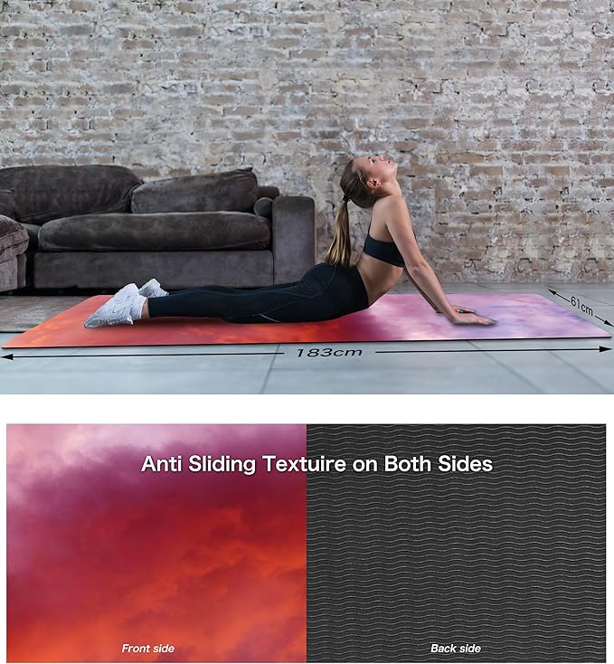 Non Slip Yoga Mat TPE Workout Mat for Men Women, Thick Workout Mat with Carrying Strap, Fitness Mats for Exercise, Yoga, Fitness, Pilates, Floor Workouts (72" x 24" x 6mm)