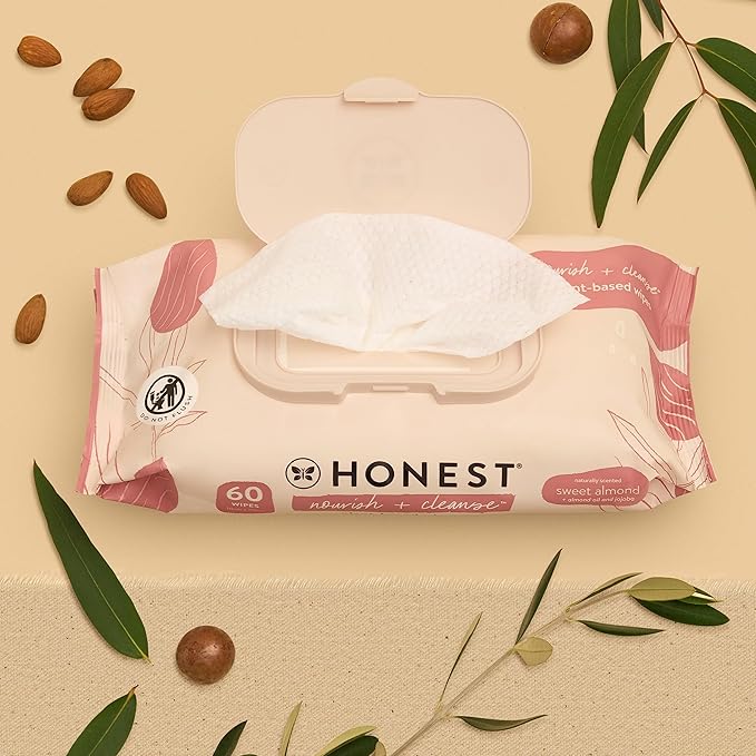 The Honest Company Nourish + Cleanse Naturally Scented Wipes | Cleansing Multi-Tasking Wipes | 99% Water, Plant Based, Hypoallergenic | Sweet Almond, 60 Count