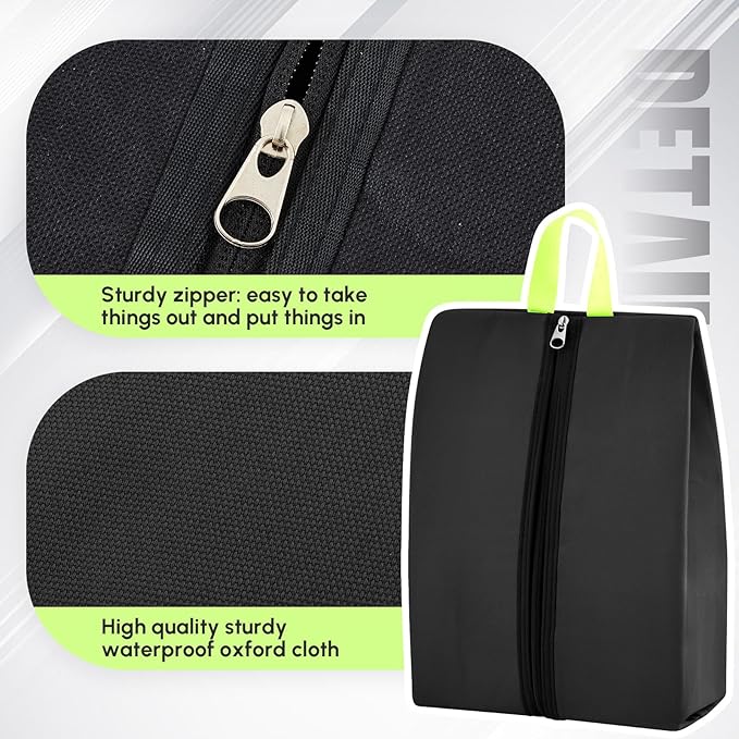 2 Pack Smell Proof Shoe Cleat Bag for Travel Water-Resistant Odor Absorbing Lightweight Golf Soccer Shoe Storage Organizer Pouch with Zipper for Gym Sports Travel Work (Black)