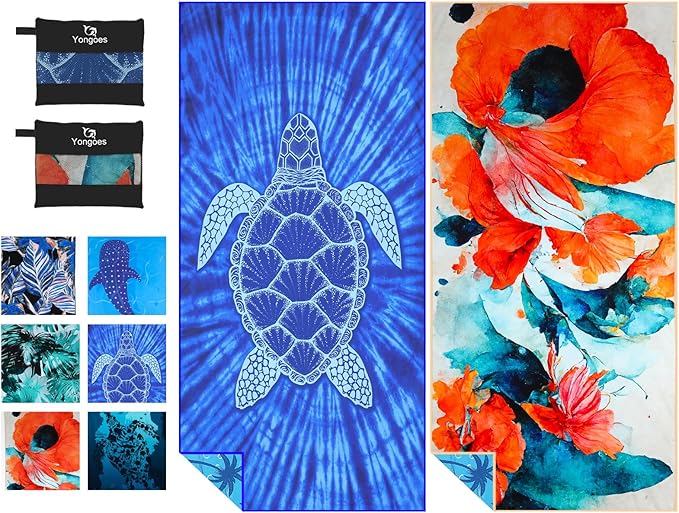 2 Pack Microfiber Lightweight Thin Beach Towel Sand Free Quick Dry Super Absorbent Large Towels for Swimming Pool Yoga Gym Travel Vacation Beach Accessories Essentials for Adults