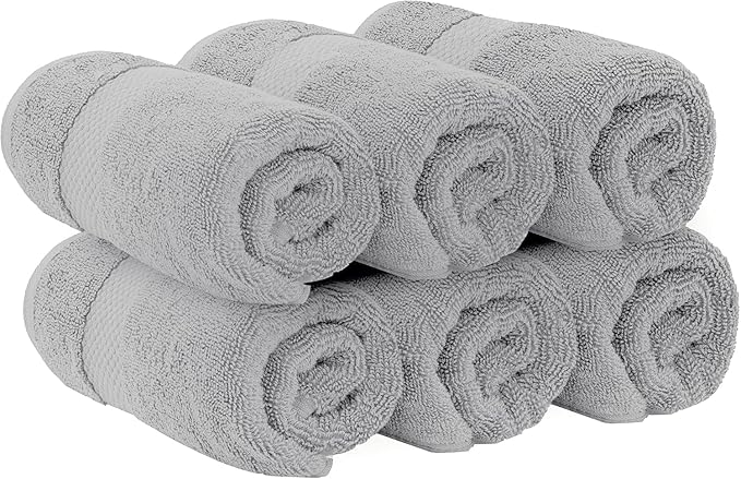 White Classic Luxury Dolphin Gray Hand Towels - Soft Circlet Egyptian Cotton | Highly Absorbent Hotel spa Bathroom Towel Collection | 16x30 Inch | Set of 6