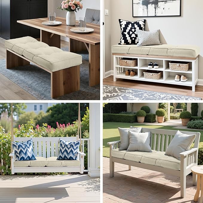 Detiblue Bench Cushion for Indoor Furniture,36x14x4Inch Tufted Bench Seat Cushion with Non-Slip, Comfortable and Durable for Shoe/Entryway/Storage with Cushion(CrossLinen Beige)