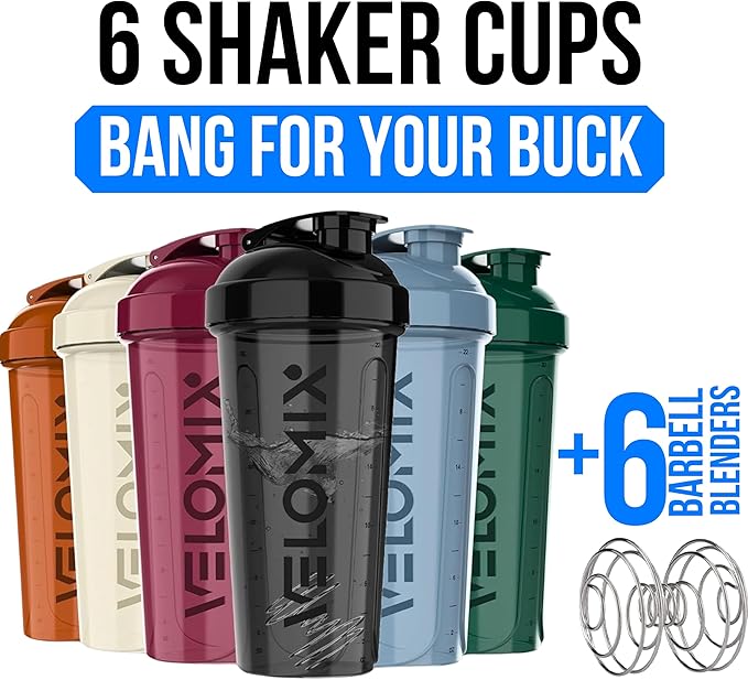 -6 PACK- 28 oz Protein Shaker Bottle for Protein Mixes - 6x Wire Whisk | Leak Proof Shaker Cups for Protein Shakes | Protein Shaker Bottle Pack | Protein Shake Cup (Earth Tones Collection)