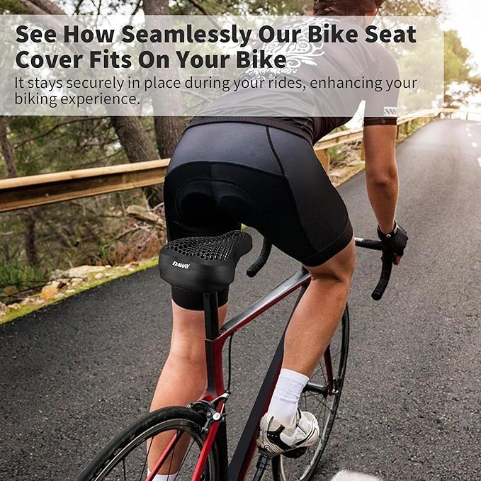 DAWAY Comfortable Bike Seat Cover - Silicone Gel & Memory Foam Padded Bike Seat Cushion for Men Women - Soft Bicycle Saddle Cover for Peloton, Stationary Exercise, Mountain Road Bikes - XL/Large/Small