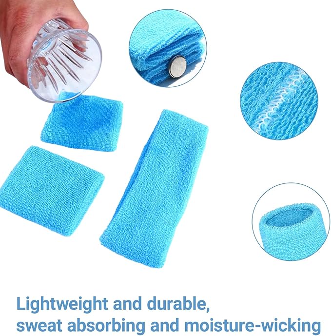 24 Pcs Neon Sweatbands Set Include 8 Pcs Sports Headband and 16 Pcs Cotton Wristbands 80s Neon Sweat Bands Bulk for Gym, Tennis, Basketball, Running, Exercise