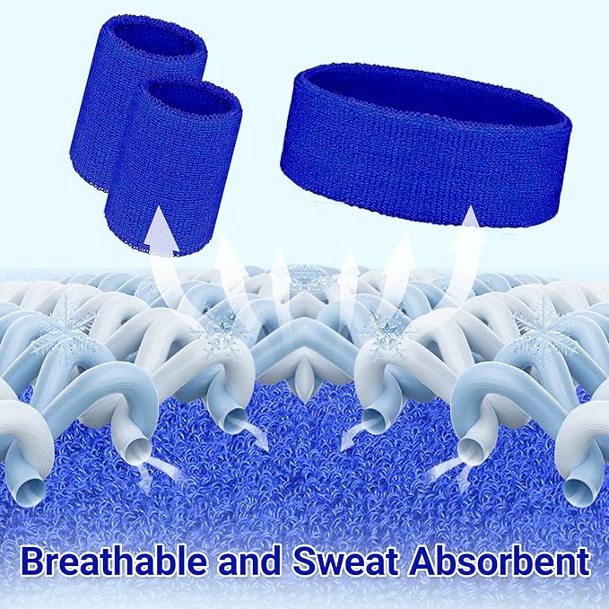 24 Pcs Neon Sweatbands Set Include 8 Pcs Sports Headband and 16 Pcs Cotton Wristbands 80s Neon Sweat Bands Bulk for Gym, Tennis, Basketball, Running, Exercise