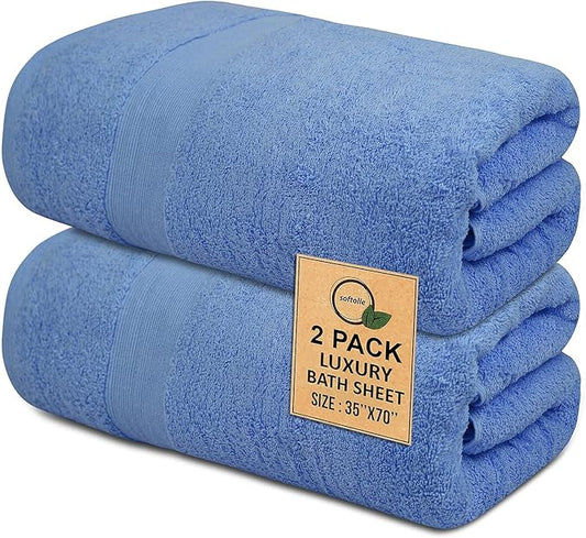 100% Cotton Luxury Bath Sheets - Pack of 2 (35" x 70") | Super Soft, Quick-Dry & Highly Absorbent Towels for Bathroom, Home, Spa & Gym (Sky Blue)