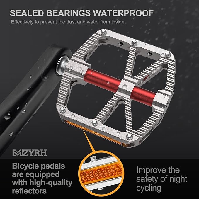 MTB Mountain Bike Pedal Platform Flat Bicycle Pedals Aluminum Alloy Non-Slip 9/16" Metal Bike Pedals with 3 Bearings for Road, BMX