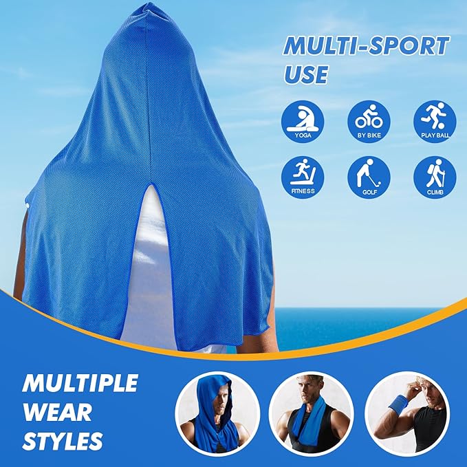 2 Pack Cooling Hoodie Towels, Instant Cooling Towels for Neck and Face, UPF 50 Sun Protection, Ice Towel for Hot Weather, Head Towel for Sports, Camping, Cycling & More Activities
