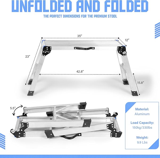 Folding Work Step Platform – 23.5" Tall Collapsible Step Stool with Carry Handle – Lightweight Utility Platform Step Stool for Home, Garage, and Travel