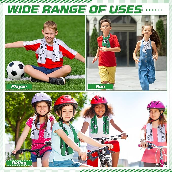 12 Pcs Sports Cooling Towels Baseball Basketball Softball 30 x 9 Inch Breathable Soccer Football Volleyball Microfiber Ice Towel Fast Drying for Party Favors Team Gift(White, Soccer)