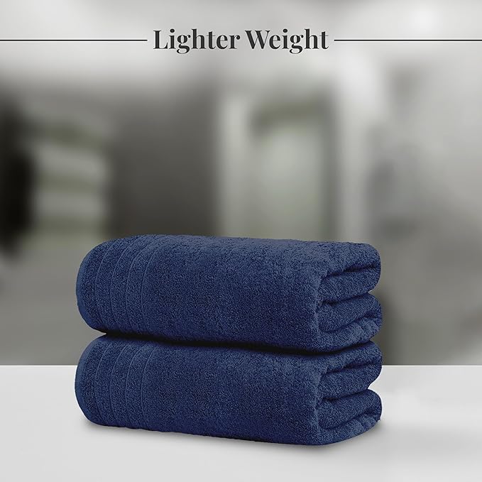 Tens Towels Pack of 4 Extra Large Bath Towels 30 x 60 Inches, 100% Cotton, Larger & Lighter Weight, Quicker to Dry, Super Soft and Absorbent, Perfect for Bathroom, Navy