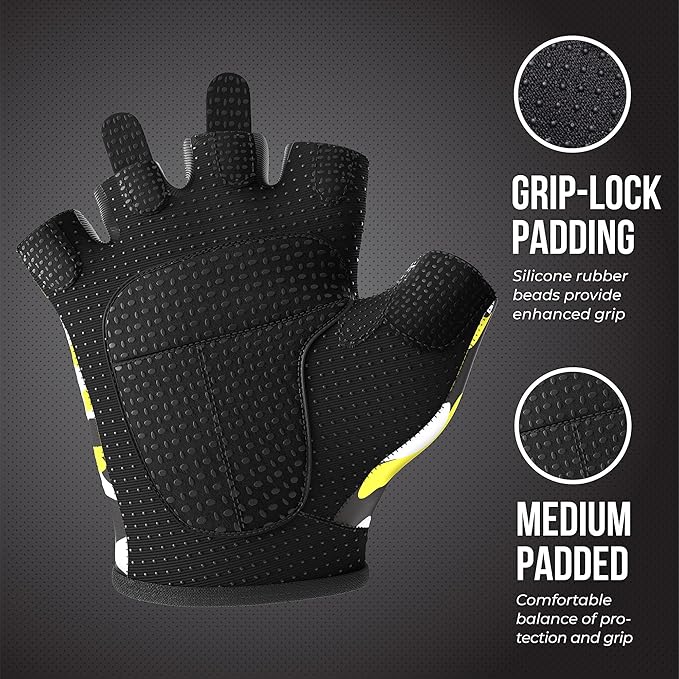 5217 Women's Design Series Camo Print Lifting and Rowing Gloves (Pair) - Lightweight Vegan Medium Padded Microfiber Amara Leather w/Griplock Silicone