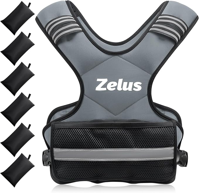 ZELUS Weighted Vest for Men and Women | 4-10lb/11-20lb/20-32lb Vest with 6 Ironsand Weights for Home Workouts | Adjustable Body Weight Vest Exercise Set for Cardio and Strength Training
