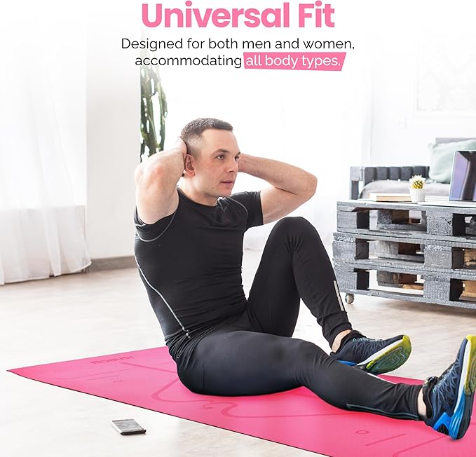 Robust Non-Slip Yoga Mat with Strap, 1/4" Thick TPE Eco-Friendly Workout Mat for Yoga with Position Lines and Texture Surface, Gym Mat for Women, Men, Pilates and Exercises Anti-Tear Sweat-Proof Exercise Mat