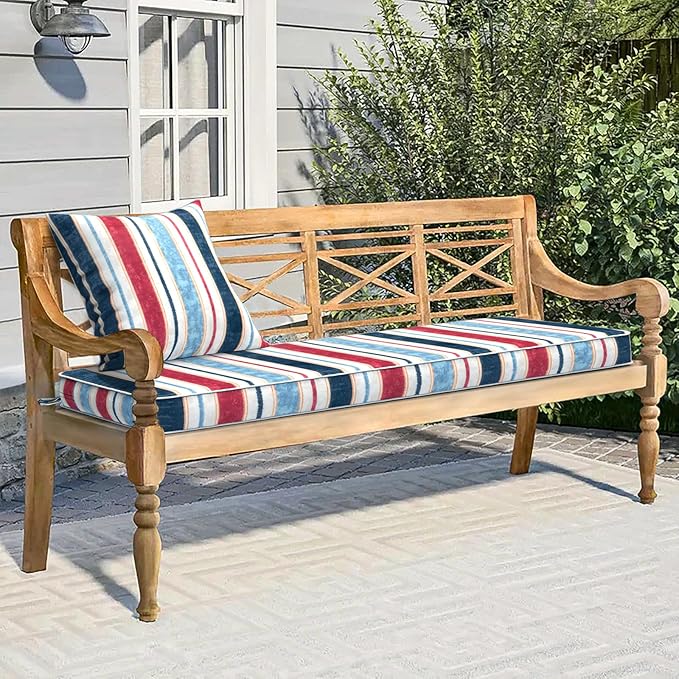 Outdoor Bench Cushion 45x18x3 Inch, Bench Furniture Cushion for Loveseat Sofa Couch Bench Garden Porch Glider, Stripe Red Blue