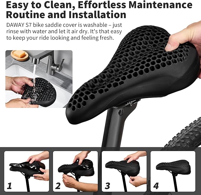 DAWAY Comfortable Bike Seat Cover - Silicone Gel & Memory Foam Padded Bike Seat Cushion for Men Women - Soft Bicycle Saddle Cover for Peloton, Stationary Exercise, Mountain Road Bikes - XL/Large/Small