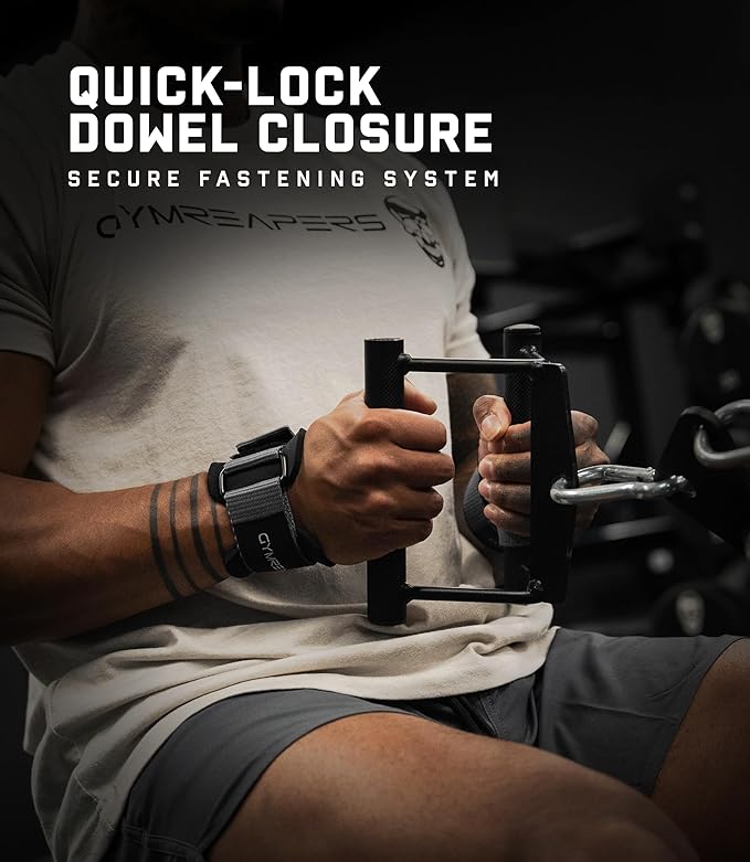 Gymreapers Weight Lifting Straps With Dowel - Wrist Straps for Weightlifting - Workout Deadlift Wrist Weights - Reinforced Stitching & Padded Fit Gym Accessories for Strength & Gym Hand Grip