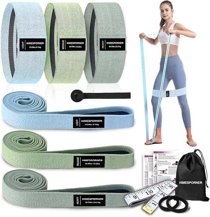 9 PCS Fabric Resistance Bands Set for Working Out, Non-Slip Exercise Booty Bands for Women & Men Leg and Glutes with Hair Ties and Tape Measure - for Home Gym Workout, Yoga, Pilates