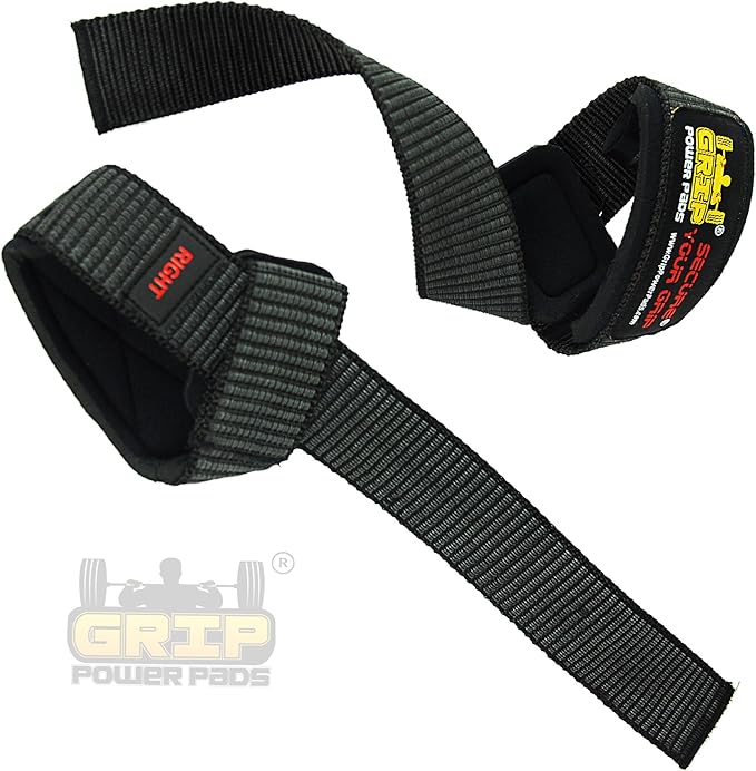Heavy Duty Lifting Straps Neoprene Padded 1 Pair Wrist Wraps & Rubbery Grip Support Straps with Cotton Coated Rubber on One Side
