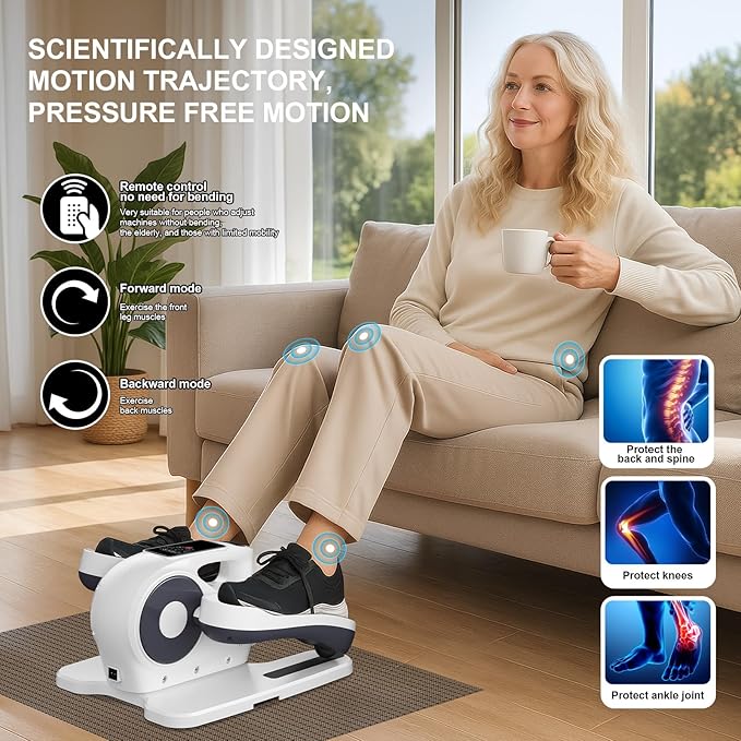 Under Desk Elliptical Machine, Electric Ellipse Leg Exerciser as Seen on TV for Seniors, Seated Pedal Exerciser with Remote Control & 12 Adjustable Speed for Home Office
