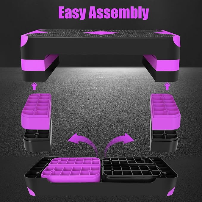 Adjustable Workout Aerobic Stepper in Fitness & Exercise Step Platform Trainer 3 settings adjustable height 4”-6”-8”