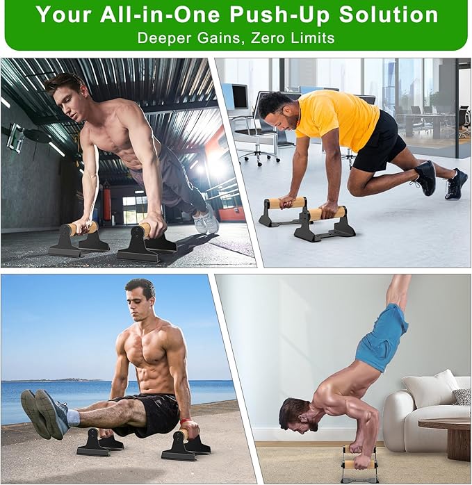 SELEWARE Wood Push Up Bars, Heavy-Duty Steel Pushup Stands, Floor Workouts Push Up Handles, Non-Slip Lion Design Base Parallettes Bars for Calisthenics, Handstand & Strength Training, Supports 600lbs