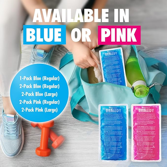 Perfect Remedy Gel Ice Pack - Hot & Cold Compress, Reusable Injury Ice Pack for Knee, Shoulder, Back, Neck, Hip, Ankle, Wrist, Foot Pain Relief & Injury Recovery Soft Gel for Muscle Strain (Blue, Reg)
