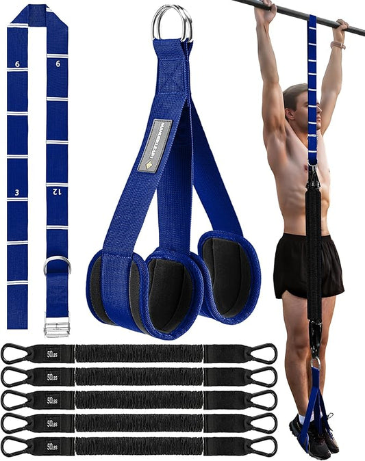 MANUEKLEAR Heavy Duty Resistance Bands for Pull Ups, Pull Up Assistance Bands with Scale Tracking Feature, Adjustable Pull Up Assist Band with Five 50-Pound Pull Up Bands and Fabric Feet/Knee Rest