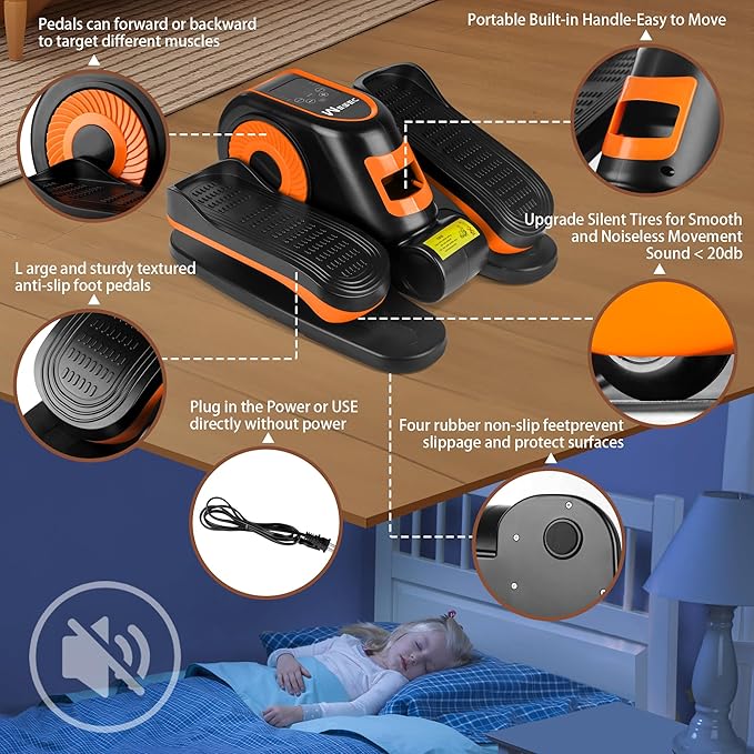 Under Desk Elliptical Machine, Electric Elliptical Training Machine w/Remote & 12 Speeds Level, Manual & Auto Mode, Elliptical Traier for Seniors Seated Pedal Exerciser for Home Office