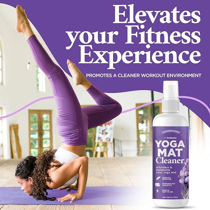 Durabasics Yoga Mat Cleaner Spray – Lavender Scent – 2 Pack (4 oz Each) with Microfiber Towel – Mat Spray Cleaner for Sweat & Odor – Quick-Dry, No Rinse Formula for Gear & Gym Equipment