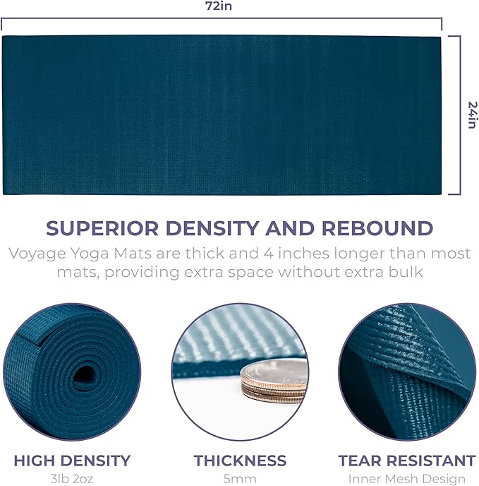 Sunshine Yoga Voyage Yoga Mat, 6 Pack, 72" x 24" Professional Studio and Gym Bulk Yoga Mats, 5mm Thick, Durable, Anti-Tear, Non Slip Fitness and Exercise Mats