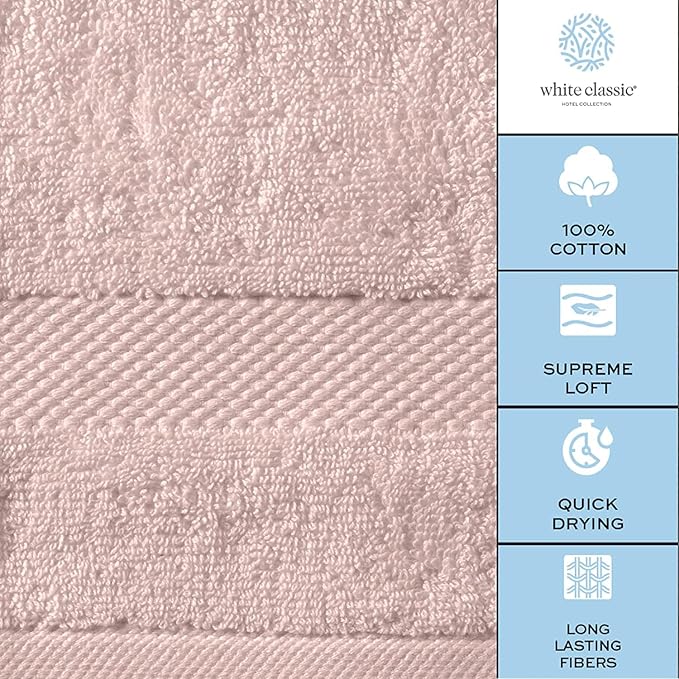 White Classic Luxury Hand Towels | Cotton Hotel spa Bathroom Towel | 16x30 | 6 Pack | Pink