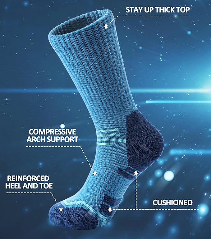 FNOVCO Women's Hiking Walking Running Crew Socks Thick Cushioned Athletic Compression Socks 5 Pairs