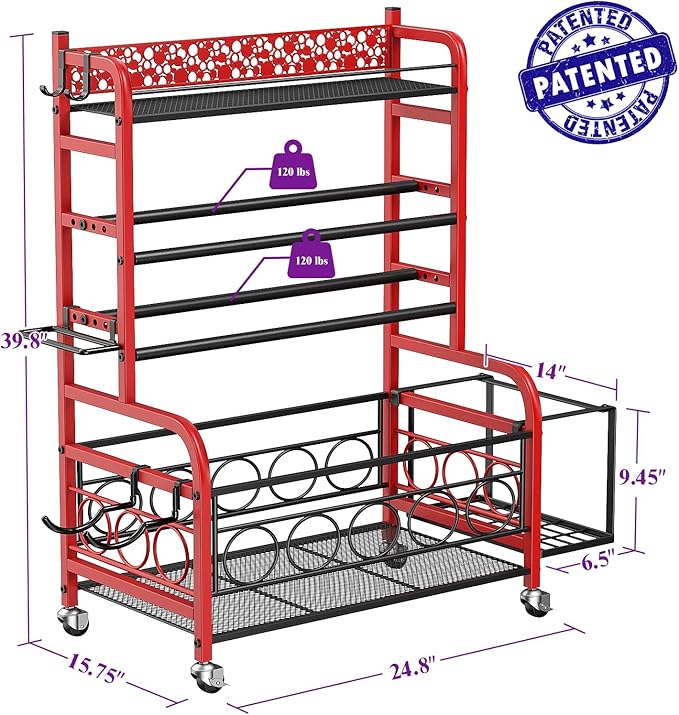 400LBS Dumbbell Rack, VOPEAK Adjustable Weight Rack for Home Gym, Home Gym Storage Rack for Yoga Mat Kettlebells and Strength Training Equipment, Weight Storage Rack for Dumbbells with Wheels
