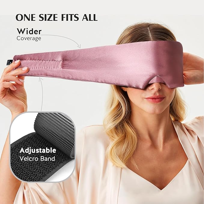 YFONG 100% Mulberry Silk Sleep Mask, Total Blackout Eye Mask for Women & Men, 22 Momme 6A Grade Silk with Adjustable Band Designed for Side Sleeper Pink