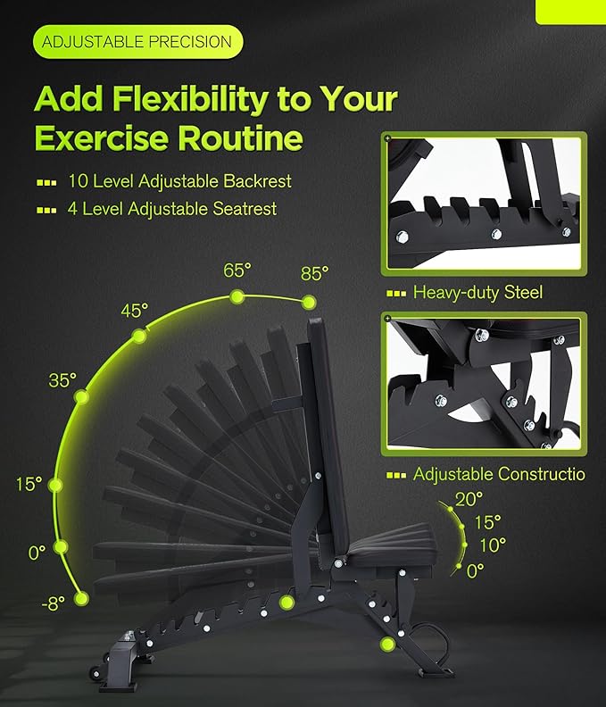 Heavy Duty Weight Bench 1000LB Capacity, Adjustable FID Workout Bench Weight Lifting, Bench Press for Gym and Home Gym