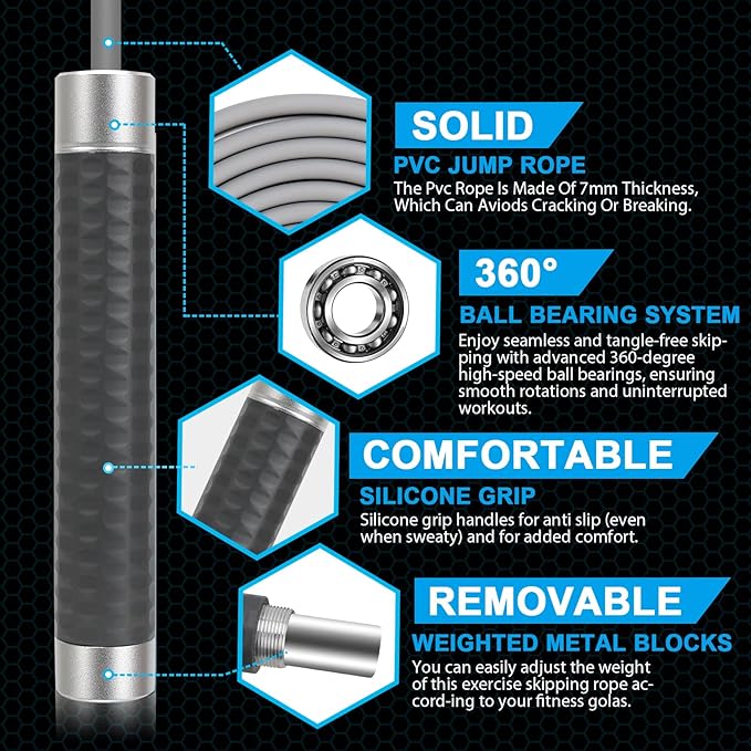 Weighted Jump Rope for Men,Women and kids(1LB), Jump Ropes for Fitness, Speed Skipping Rope, Gym,Indoor/Outdoor - Fitness, Workout, Boxing,crossfit