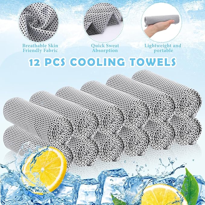 12 Pack 32 x 12 in Cooling Towels Bulk for Neck and Face Microfiber Ice Towel Sweat Towels Breathable Soft Chilly Towel Portable Cool Neck Rags for Yoga Sport Gym Workout Fitness