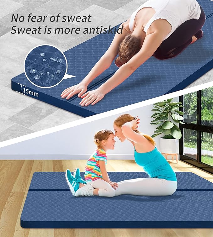 nuveti Large Exercise Mat - 15mm/20mm/30mm Thick Yoga Mat | Workout Mat for Fitness, Yoga, Pilates, Stretching & Floor Exercises for Women & Men with Free Carrying Bag
