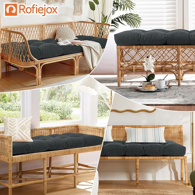 Bench Cushion 36 Inch - Chenille Fabric, High-Density Foam, Non-Slip Bottom, Soft Durable Indoor Tufted Long Seat Cushion for Window Garden Furniture (Dark Gray, 36x14x4 Inch)